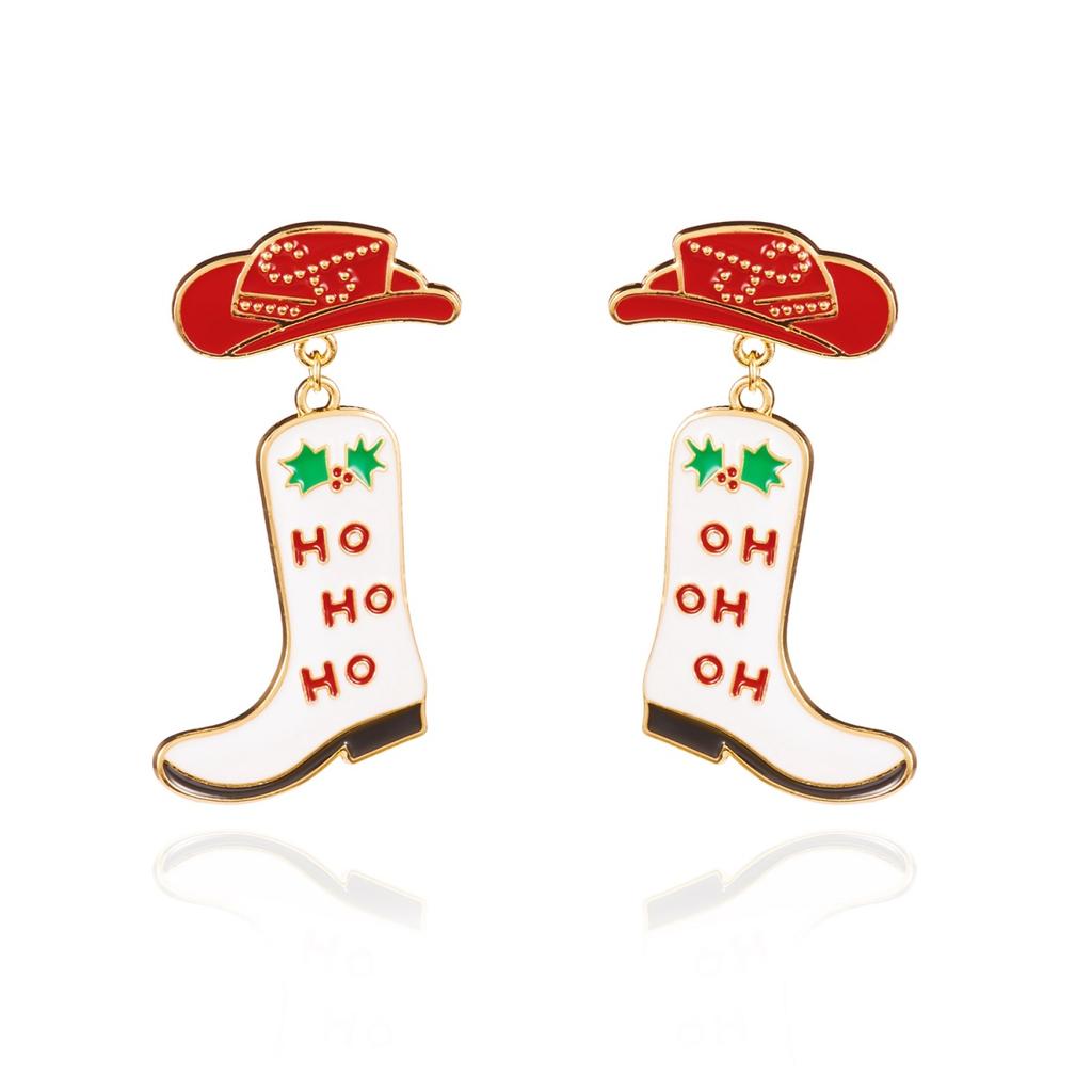 Christmas Enamel Cowboy Hat Boots Shaped Drop Earrings Xmas New Year Shoes Holiday Dangle Earring Jewelry Gifts For Women Men