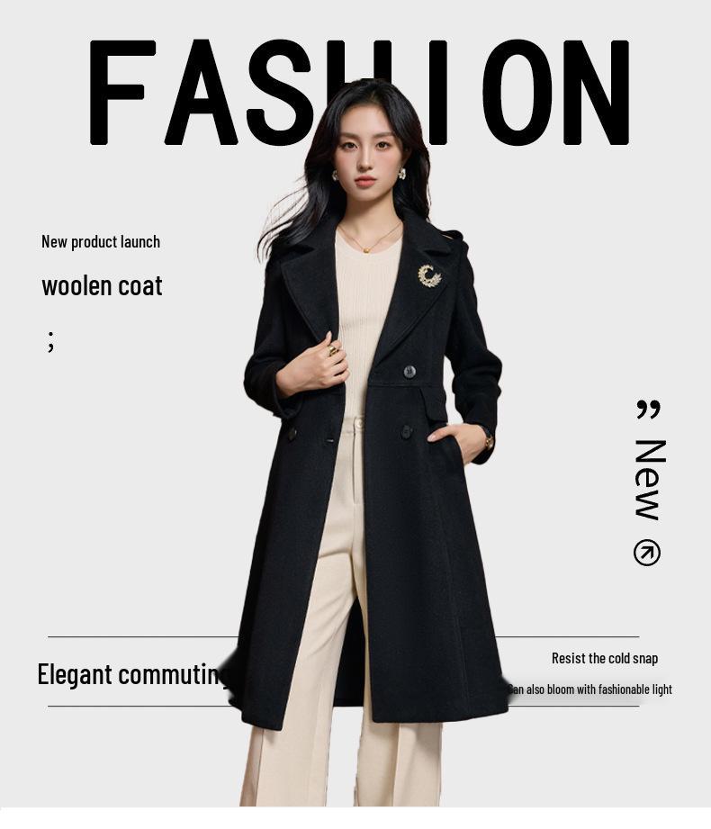 Women's High-End Double-Breasted Wool Coat: Autumn/Winter Korean Style, Mid-Length, Tall Fit, Goddess Temperament
