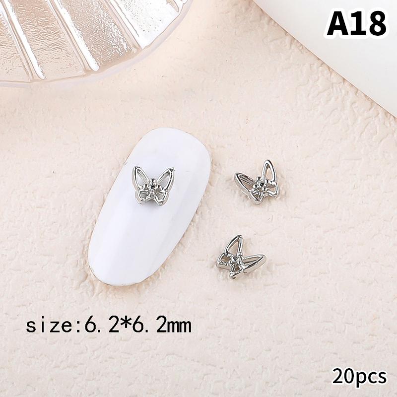 20Pcs Silver Alloy Butterfly Nail Art Bow Charms Accessories Parts For Manicure Doecr Retro Nails Decoration Design Supplies