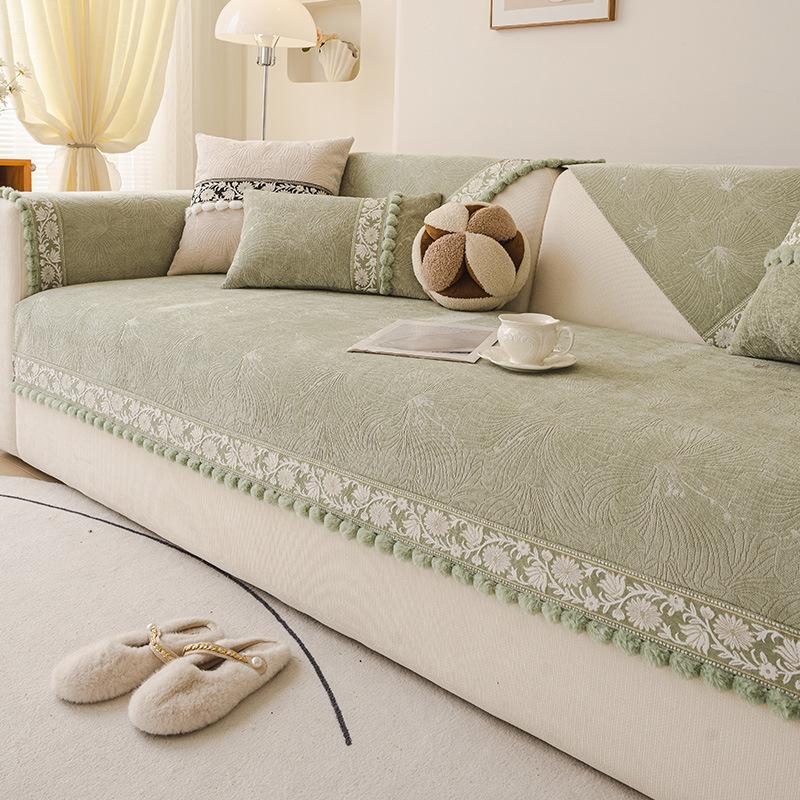 French Chenille Sofa Cushion, Universal Non-Slip In All Seasons, Living Room Seat Cushion, Solid Color, High-End Sofa Cover, Cloth Towel