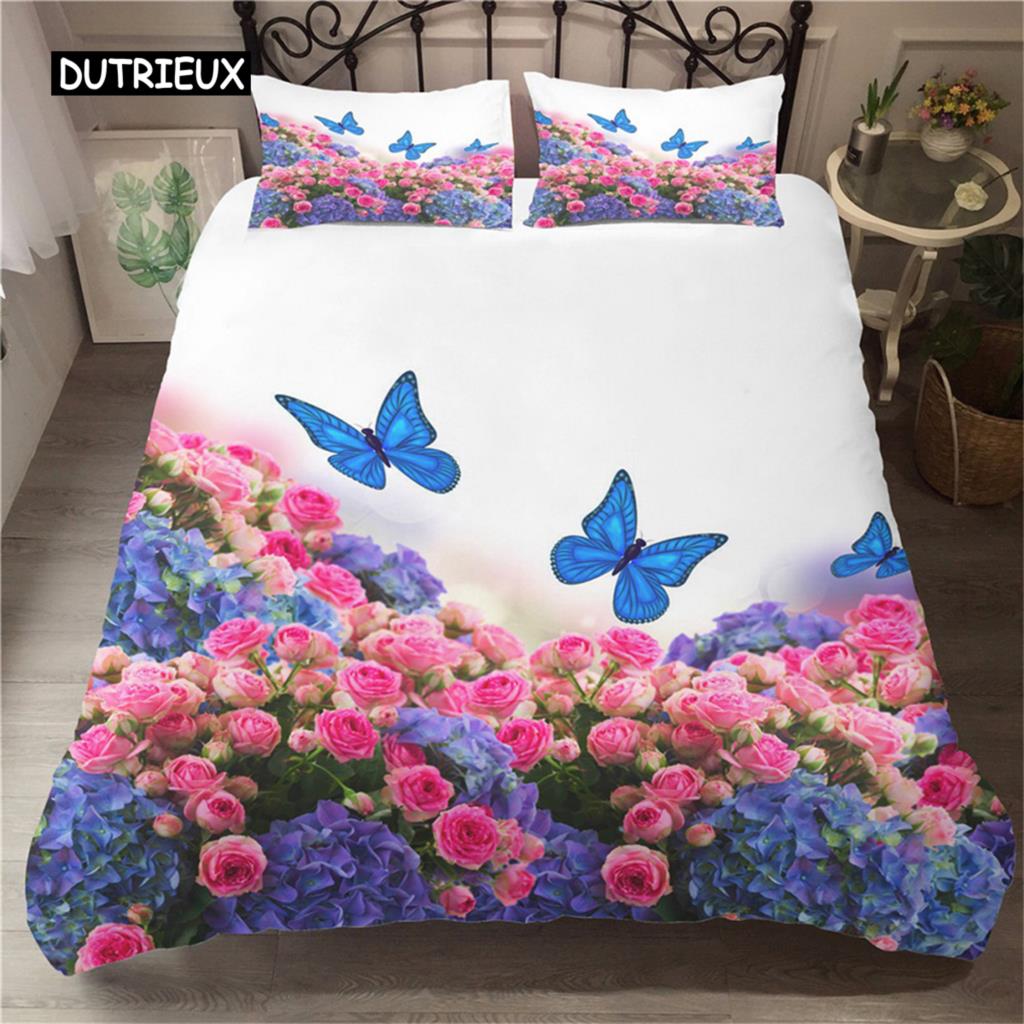 Butterfly Duvet Cover Set Twin Size Colorful Flying Butterfly Pattern Bedding Set for Kid Breathable Soft Microfiber Quilt Cover