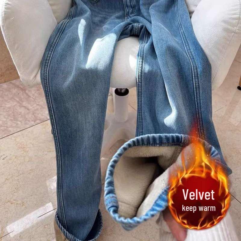

Women s 2026 Winter Thickened High Waist Straight Leg Jeans - Plus Velvet, Slimming, Loose, Pear Shape, Versatile Wide Leg Pants 3XL