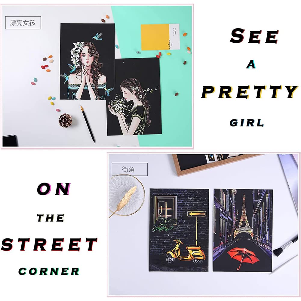 Formemory Scratch Art Set, 12 Sheets of Scratch Paper, A4 Size, with Scratch Pen Set, Beautiful Art, Healing, Soothing, Art Therapy, Scratch Art Pen