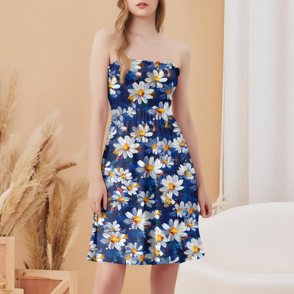 Fashionable Women's Casual Tube Top Floral Print Sleeveless Dress