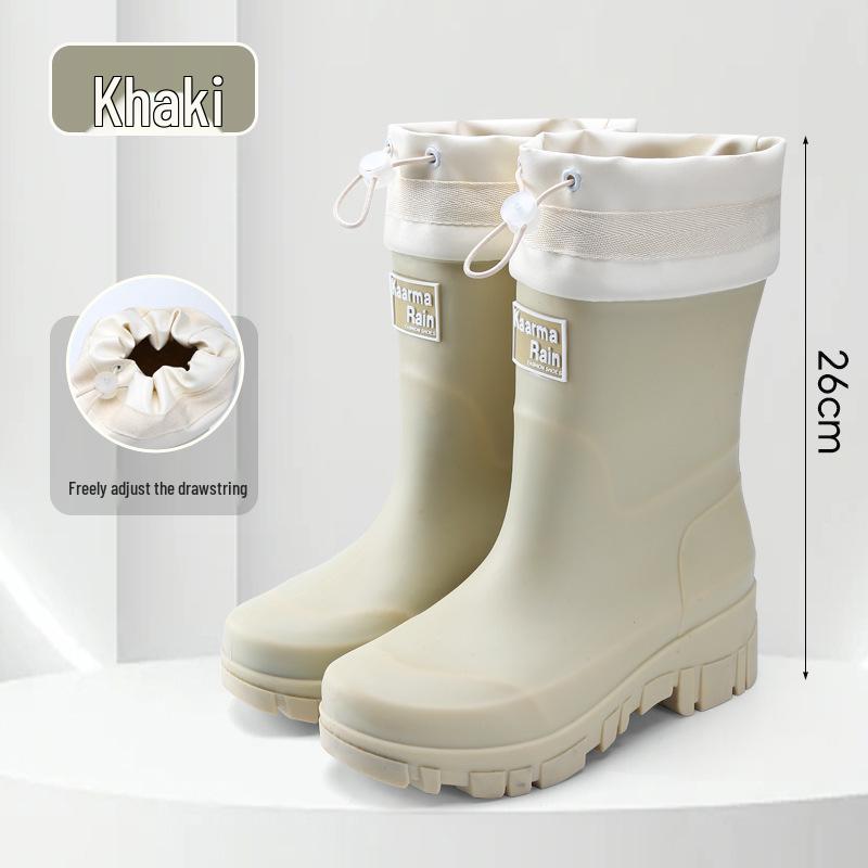 Women s Mid-Calf Waterproof Rain Boots with Drawstring, Versatile Outdoor Wear, Comfortable, Non-Slip Rubber Kitchen Shoes 36