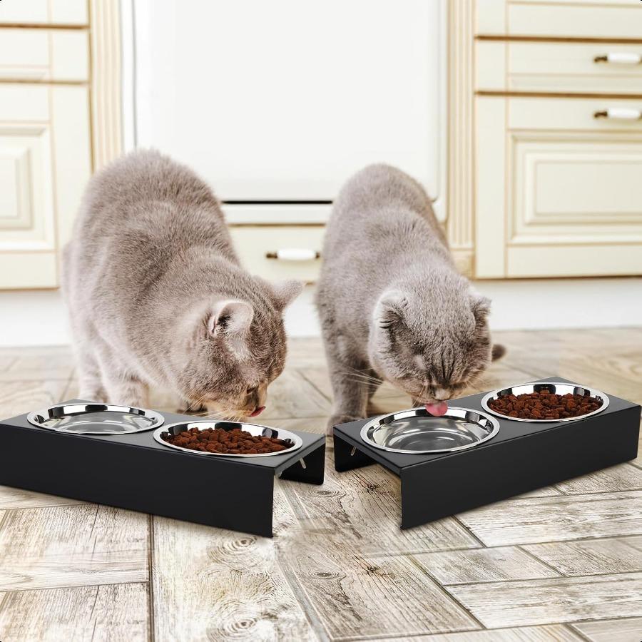 2 Pack Cat Food Bowls Indoor Set with Metal Stand5 Tilted Anti Vomiting Wide Raised Pet Dish Cute Elevated Cat Feeding Station
