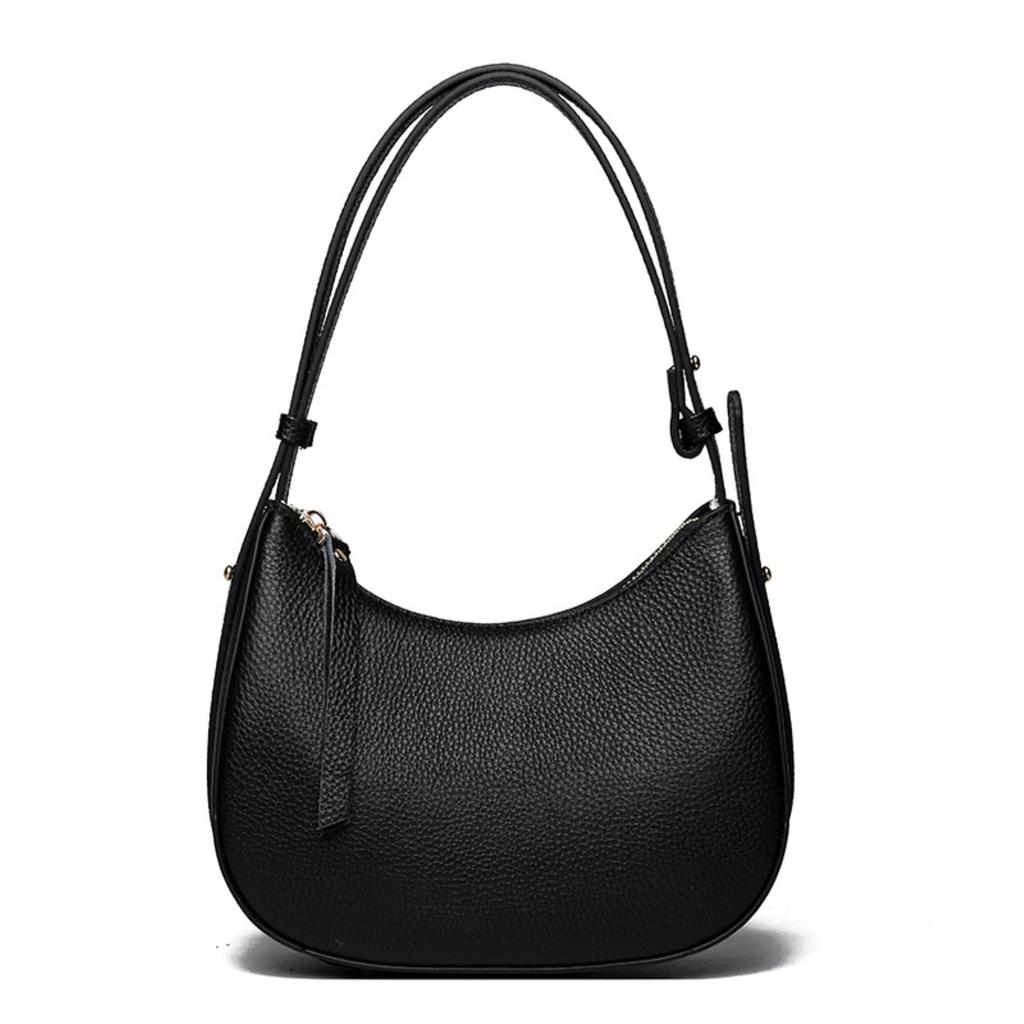 Nestkanina Women's Genuine Leather Shoulder Bag, Simple and Stylish, Compact, Crossbody Bag, Cowhide Leather Handbag, BG033 (Black)