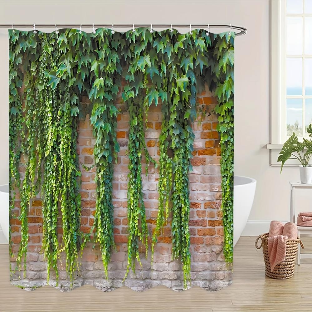 Nature'S Embrace Bath Curtain - Lush Green Ivy On Brick Wall; Waterproof Home Decor Adds Rustic Charm To Your Bathroom.