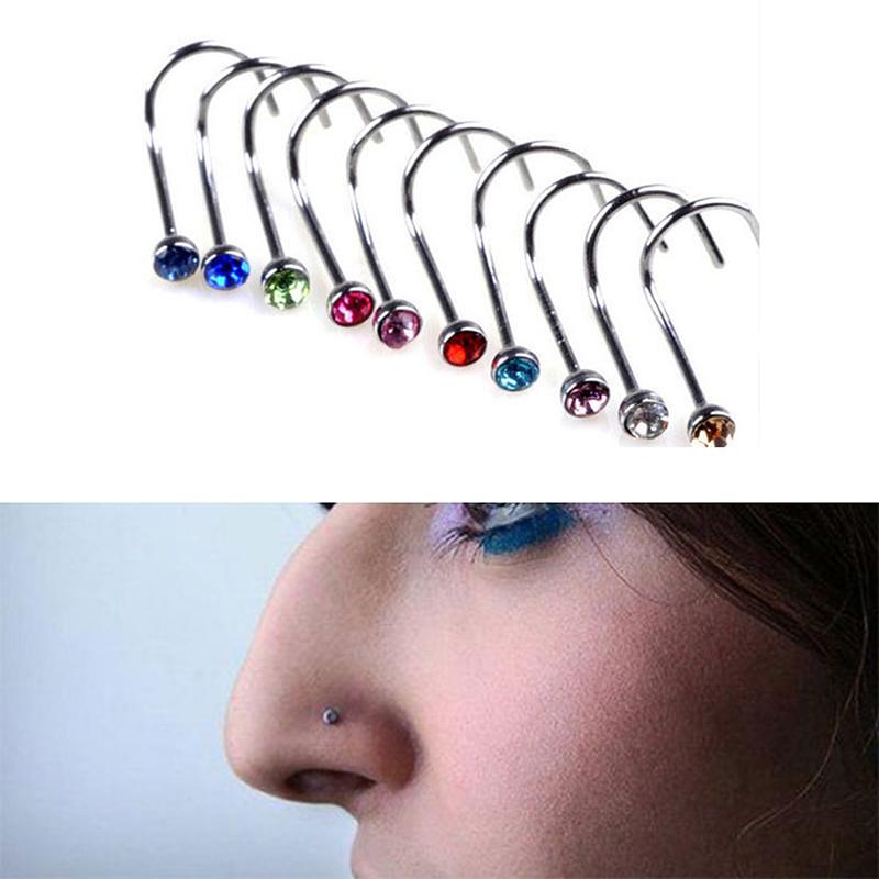 10 bucăți din oțel inoxidabil piercing pentru corp bijuterii nas os gem stud șurub inel