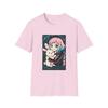 Unisex Softstyle Anime Girl and Rabbit T-Shirt – Neon Pink Blue Art, Gothic Kawaii
