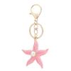 Keychain Pendant Starfish Design Zinc Alloy Key Chain with Imitation Pearl Inlaid Anti-Oxidation Lobster Clasp Key Pendant