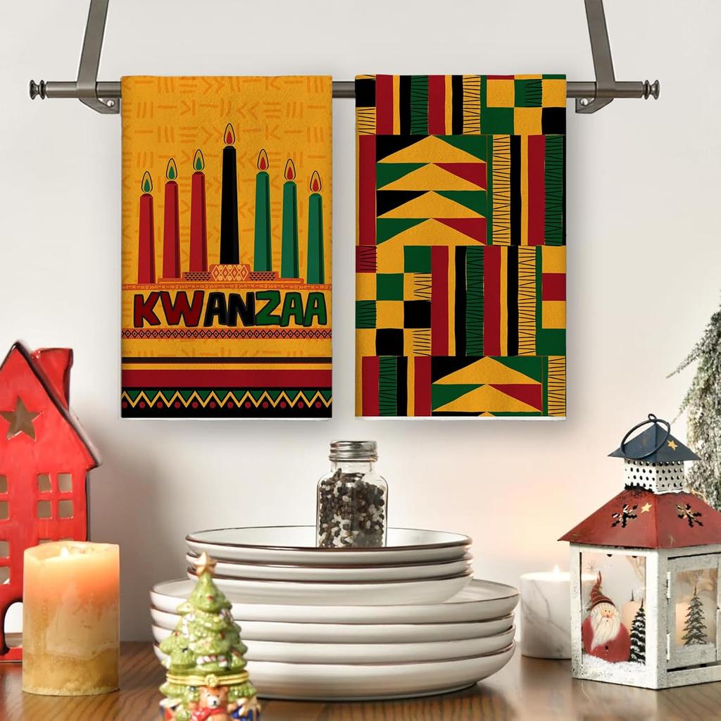 Happy Kwanzaa Kitchen Towels n n Heritage Festival Dish Towels Harvest Kinara Decor Kwanzaa Decorations for Home Party