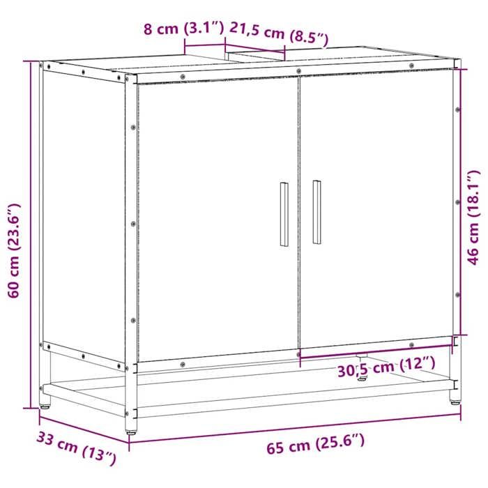 VidaXL Armoire de lavabo de salle de bain sonoma gris 65x33x60 cm, meuble de lavabo de salle de bain, meuble de salle de 849267
