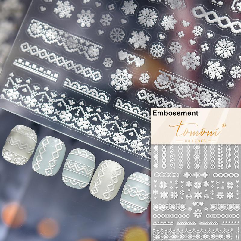 Gold Stamped Snowflake Stars White Christmas Tree Red Bowknot Cute 3D Nail Art Stickers Xmas Lovely Manicure Decals