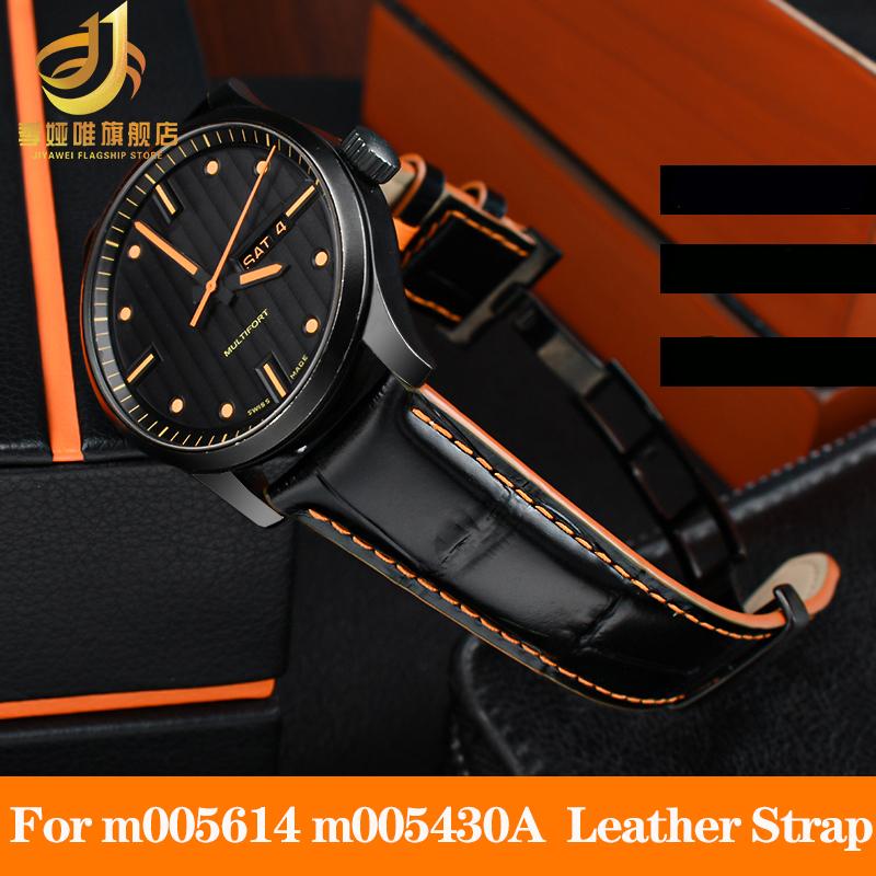 Leather Strap For Mido Helmsman M005 Orange Rudder M005614 m005430A Male Watch Chain with Butterfly Clasp Bracelet 22mm 23mm