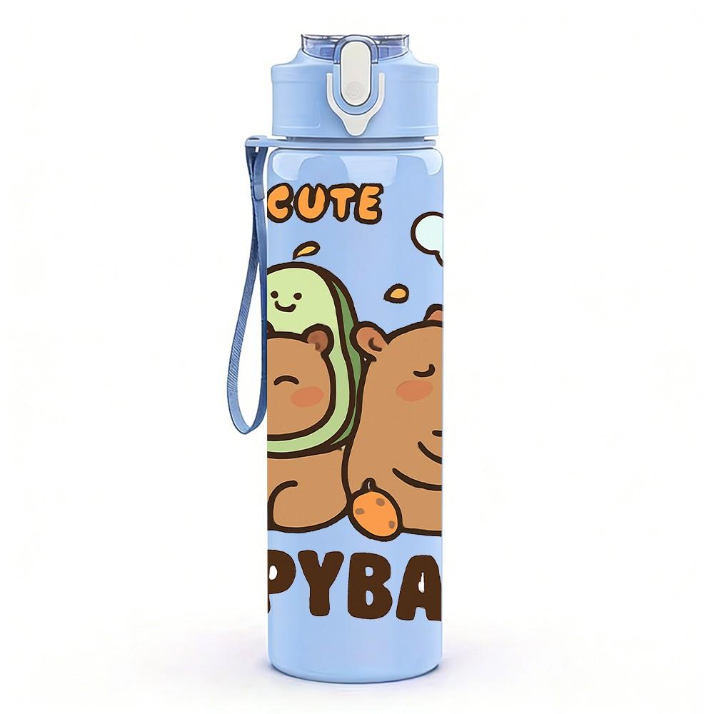 1PC Capybara Hug Small Animal Print 750ml Color Plastic Sports Water Bottle Leakproof Flip Straw Lid Suitable for Sports Office Home Use