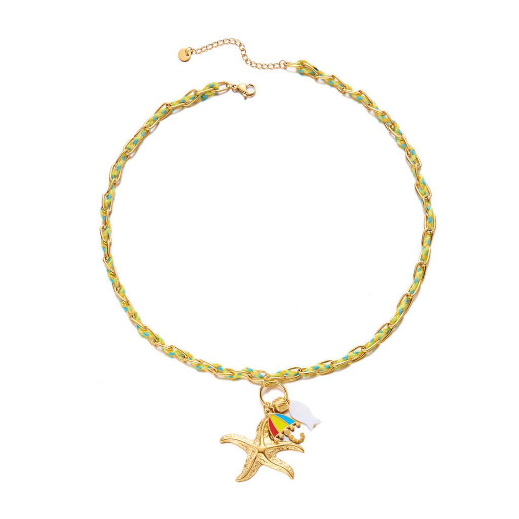 

Summer Beach Necklace With Geometric Pendant And Vacuum Coated Stainless Steel Chain For Women Style D