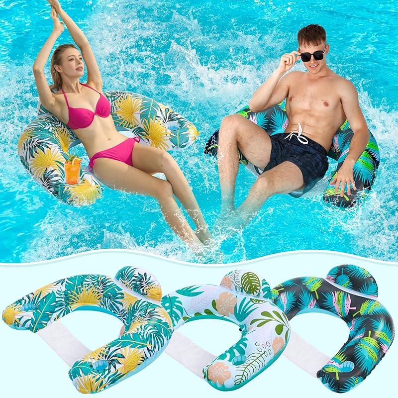 3 Pack Inflatable Pool Floats for Adults Pool Chairs with Two Cup Holders Comfortable Blow up Floating Lake Water Fun Swimming Party 3Pack разноцветный