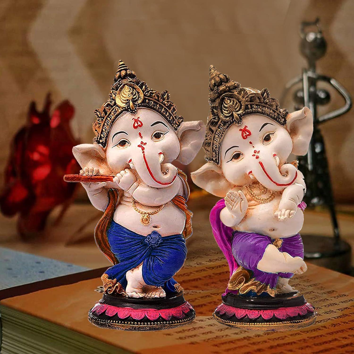 

Статуэтки маленького стоящего Ганеши из смолы ручной работы для декора дома и офиса - (Набор из 2 предметов, разноцветный)