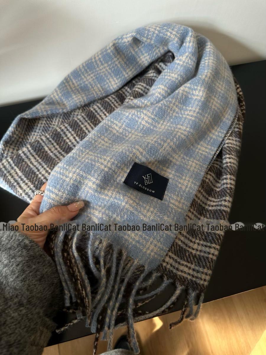 

Женский двухсторонний зимний шарф в корейском стиле в сине-коричневую клетку 2024 года 200*70 cm