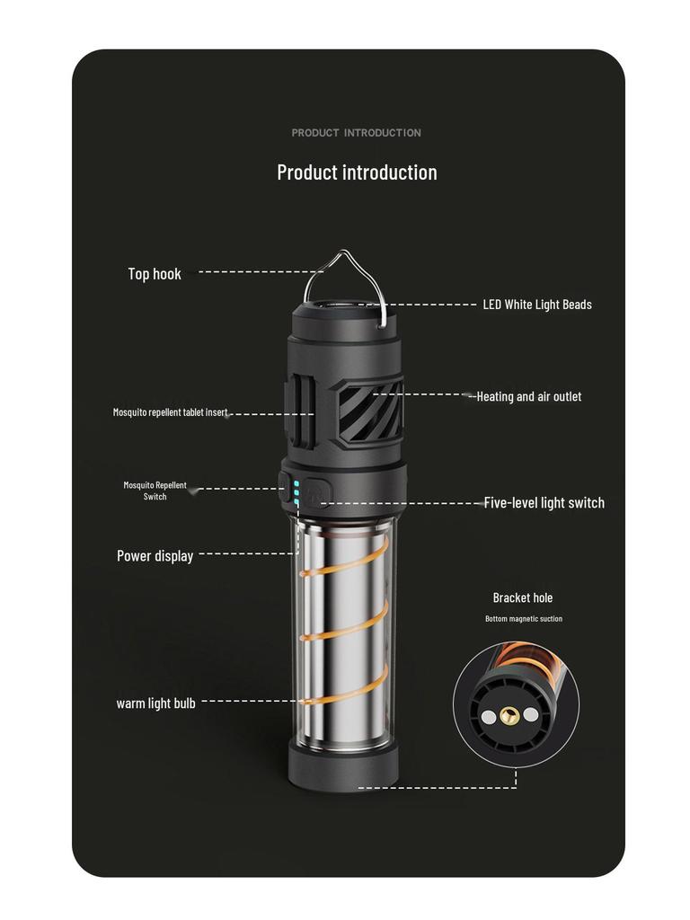 Retro Camping Lantern & Mosquito Repellent: Rechargeable, Portable Tent Light for Outdoor Use