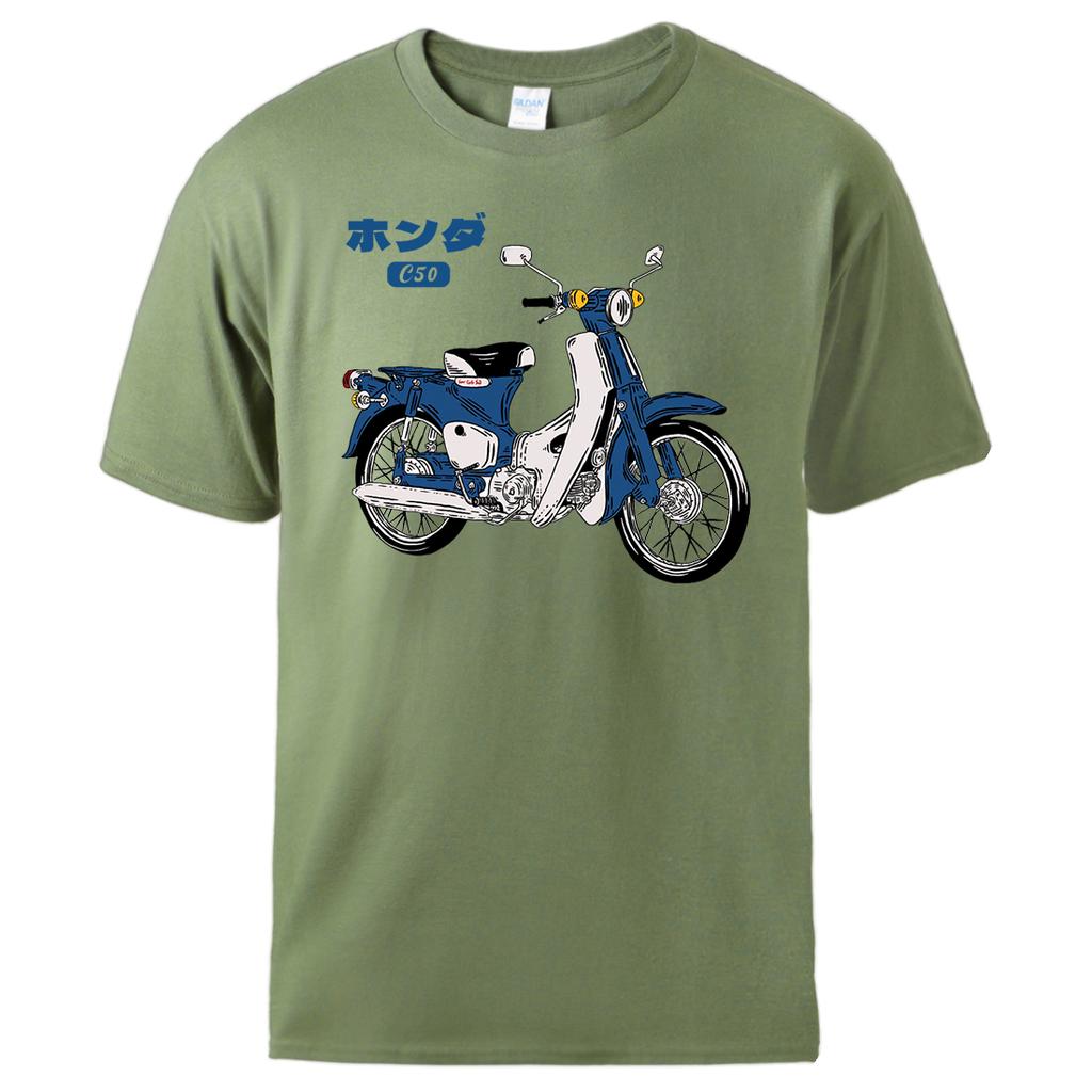 Klassisches Super Cub C50 Motorrad-Print Herren-T-Shirt Baumwolle Mode Kurzarm Weiches Atmungsaktives T-Shirt All Match Basic T-Shirt