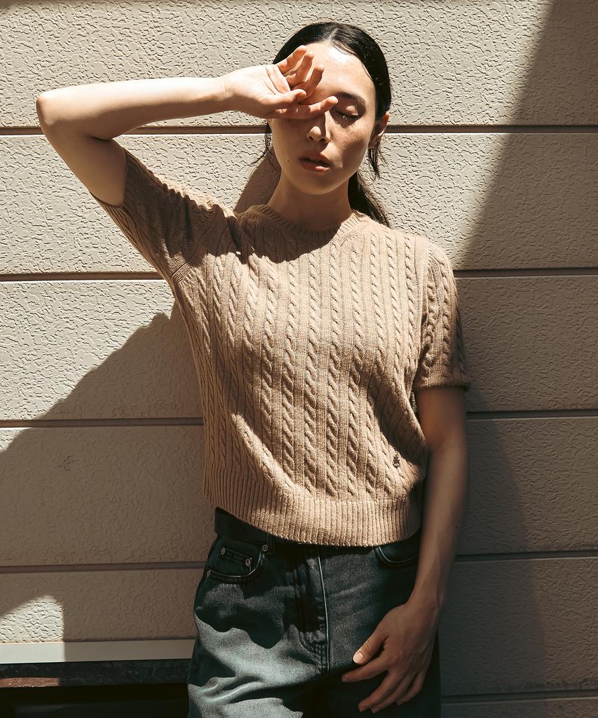 UNIFORM BRIDGE Cashmere Blended Cable Half Knit(Womens) Camel