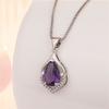 Silver Amethyst Pendant Chain Water Drop Crystal Necklace Elegant Women's Jewellery  Women Girl