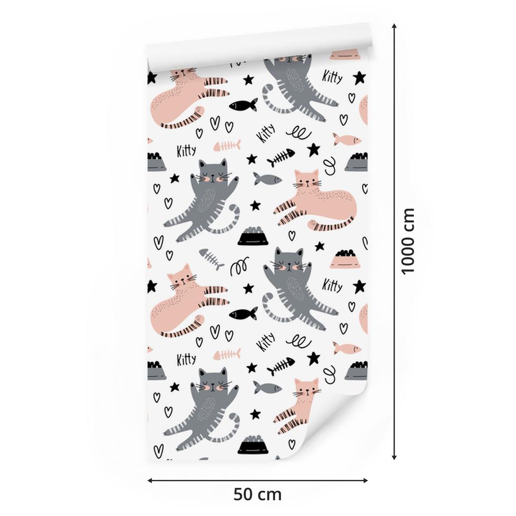 Wallpaper Cute Kittens In Scandinavian Style for Living Room and Bedroom 50x1000