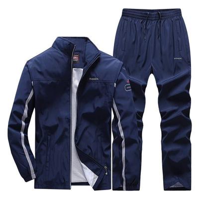 Herren Vier Jahreszeiten Frühling Herbst Übergröße Stehkragen Langarm Jacke + Atmungsaktive Lockere Hose Outdoor Sportjacke Zweiteiliges Set