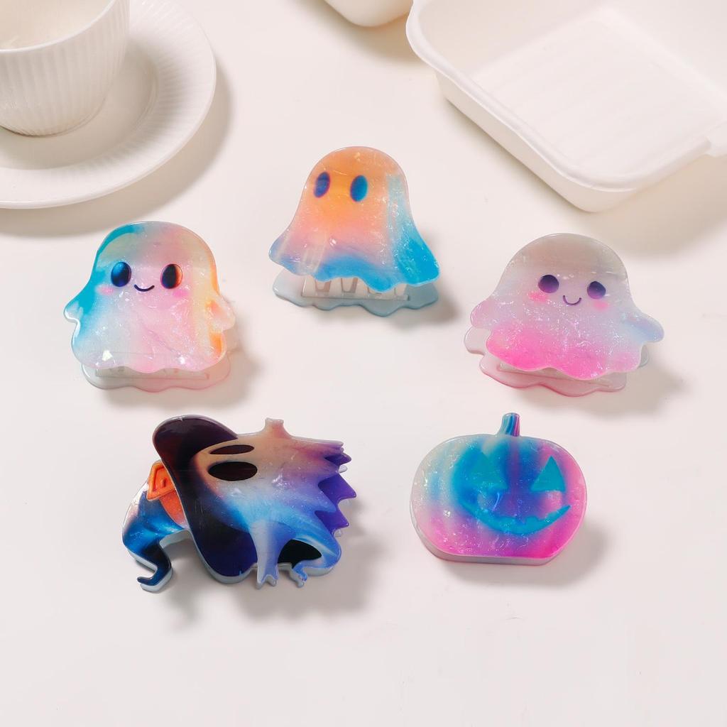 Dreamy Gradient Halloween Ghost Pumpkin Hair Clip - Cute & Soft Women's Claw Accessory