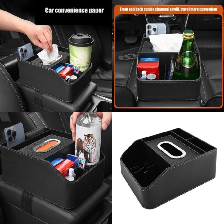Leather Car Seating Storage Box with Cup Holder, Space Saving Organizers Suitable for Vehicle Interior Comfort Commuters