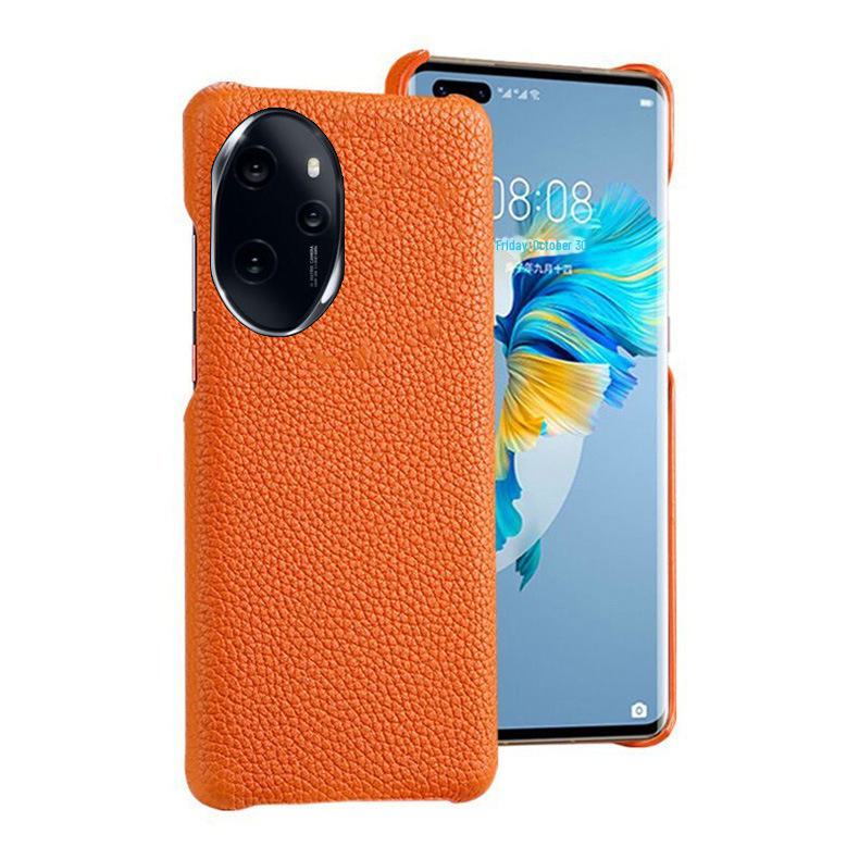 Honor 80 Genuine Leather Half-Cover Case - Cowhide Litchi Pattern, High-End Protective Cover for Honor 80, 80SE, 80Pro