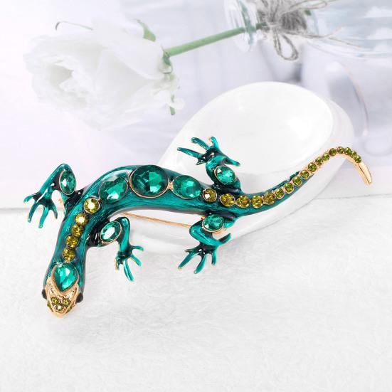 Vintage Reptile-shaped Brooch Exquisite Faux Crystal Pin Animal Shape Men Clothes Badge