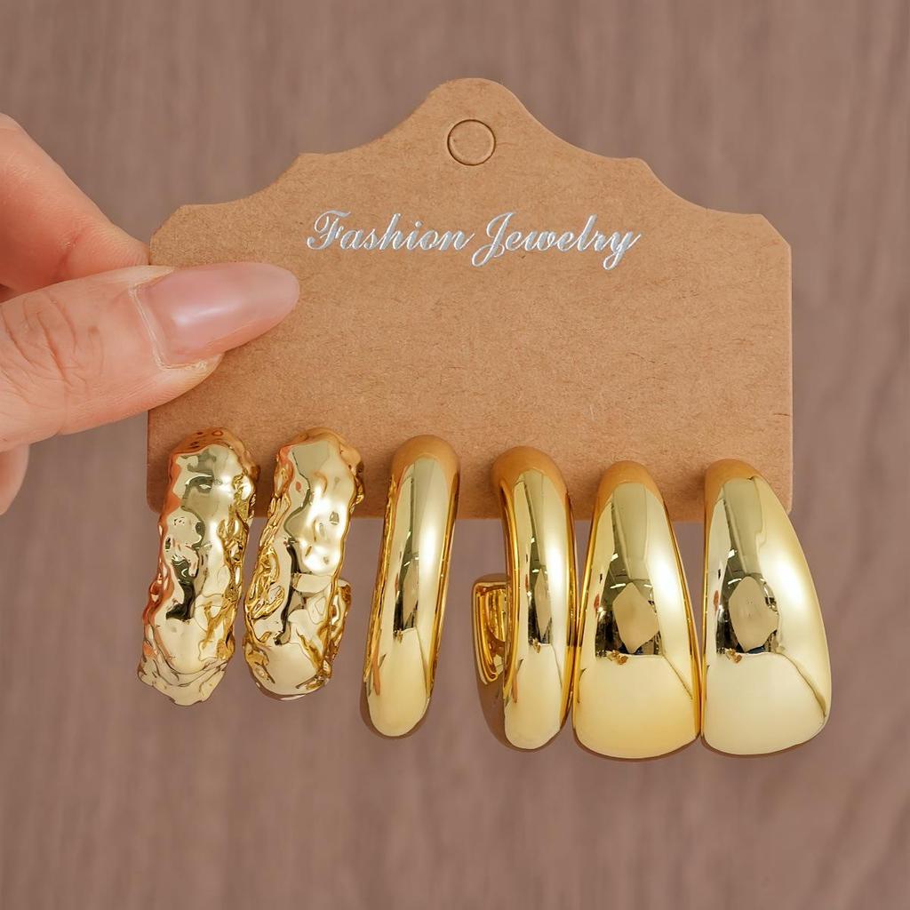 Cross-border Creative Geometric C-shaped Twist Ribbed Earring Set