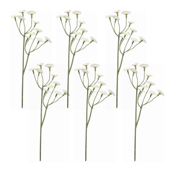 6Pcs Artificial White Daisies Realistic Fake Flower Branch Home Office Wedding Party Table Centerpiece Indoor Outdoor Faux Bloom Plants Decoration