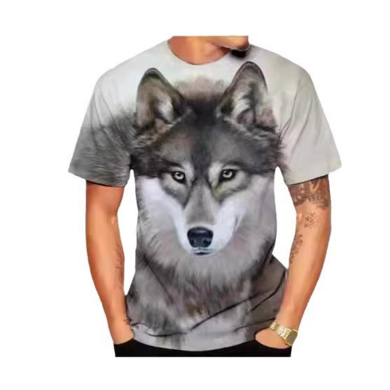 Summer Round Neck 3D Wolf Printed Top Fashionable Casual Short Sleeved Men's T-shirts