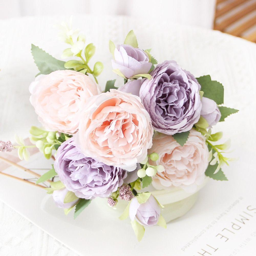 Elegant Pink Small Peonies White Rose Realistic Artificial Flowers Beautiful Fake Flowers Wedding Garden