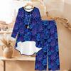 Floral Print Two Piece Outfit Women Long Sleeve Irregular Hem Tunic Top Wide Leg Pants Casual Matching Set