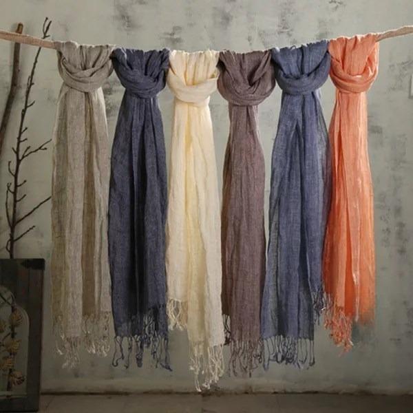 Monochrome Linen Scarf Hemp Gray Effect Couple Scarf Literary Tassel Shawl Solid Color High-End Silk Scarf