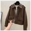 2025 Women's Plus Size Casual Leather Motorcycle Jacket with Turn-Down Collar