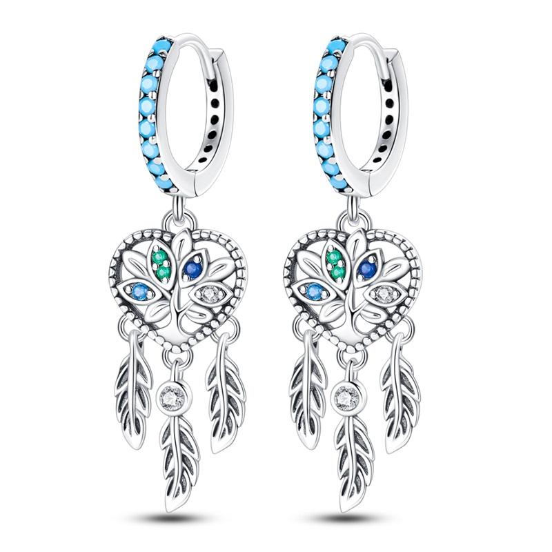 925 Silver DreamCatcher Hoop Earrings Turquoise Zircon Earrings For Women Fine Birthday Jewelry Gifts