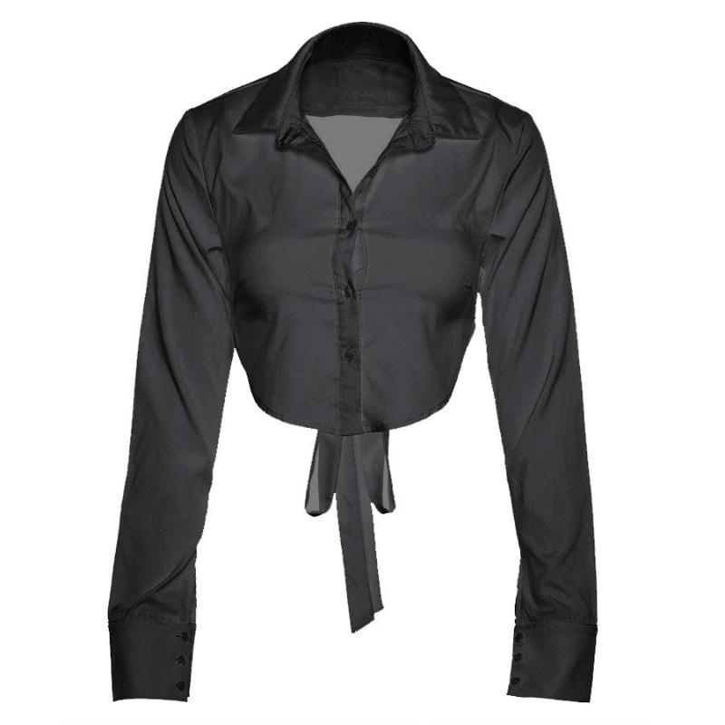 

Европейский и американский весенне-летний сексуальный кардиган с открытой спиной и длинными рукавами, с завязками на лацканах L чёрный