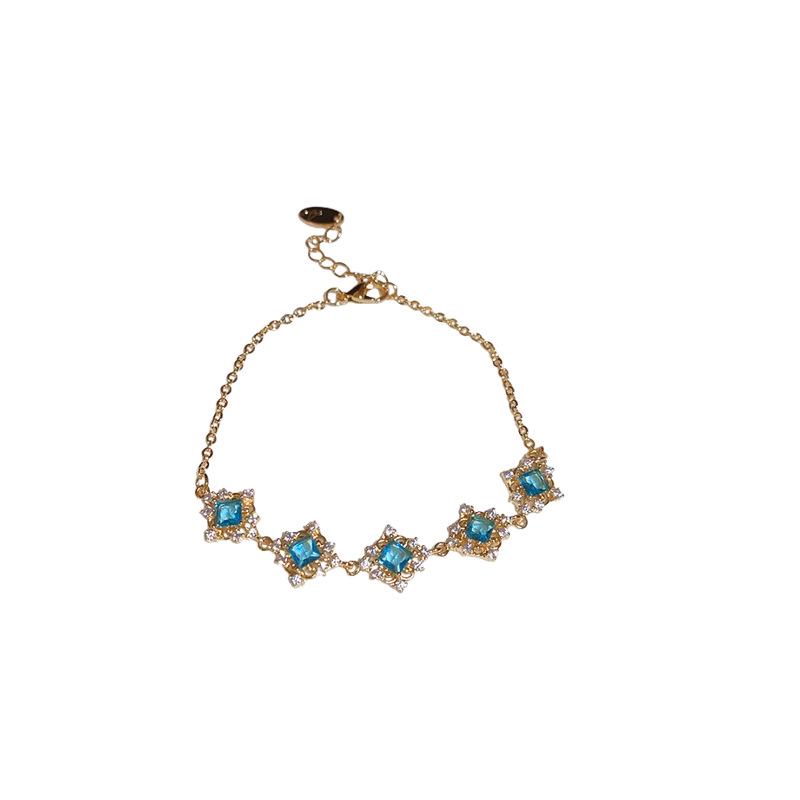 Elegant Blue Zircon Geometric Square Bracelet - Fashionable Luxury Hand Jewelry