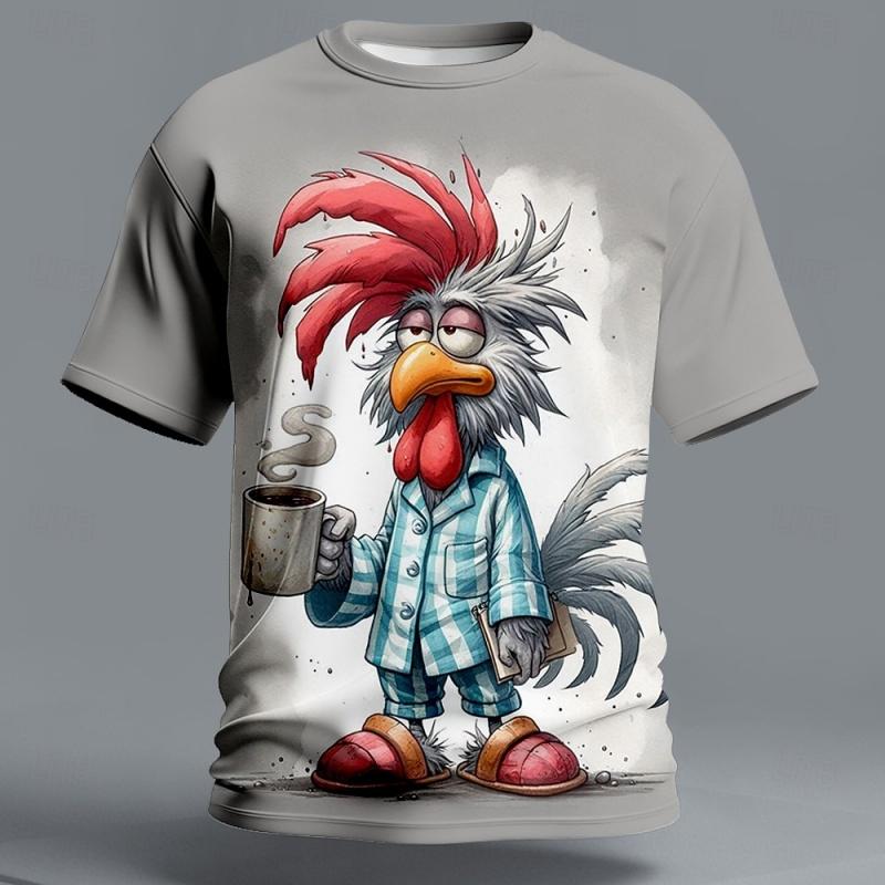 Sommar Casual Abstrakt Roligt Djurmönster Herr T-shirt Kyckling Örn 3D-tryckt Rundhalsad Topp Lös Kortärmad T-shirt