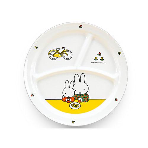 Kanto Plastics Children's Miffy Round Three-Compartment Lunch Plate, 23cm Diameter, CM-65C, Melamine, RLVE901
