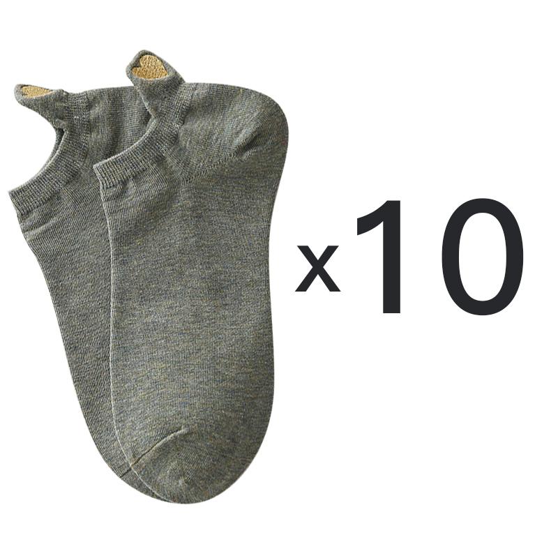 10 Pair/Lot Women's Cotton Socks Low Tube Solid Gold Silk Embroidery Heart Crown Print Kawaii White Harajuku Short Socks