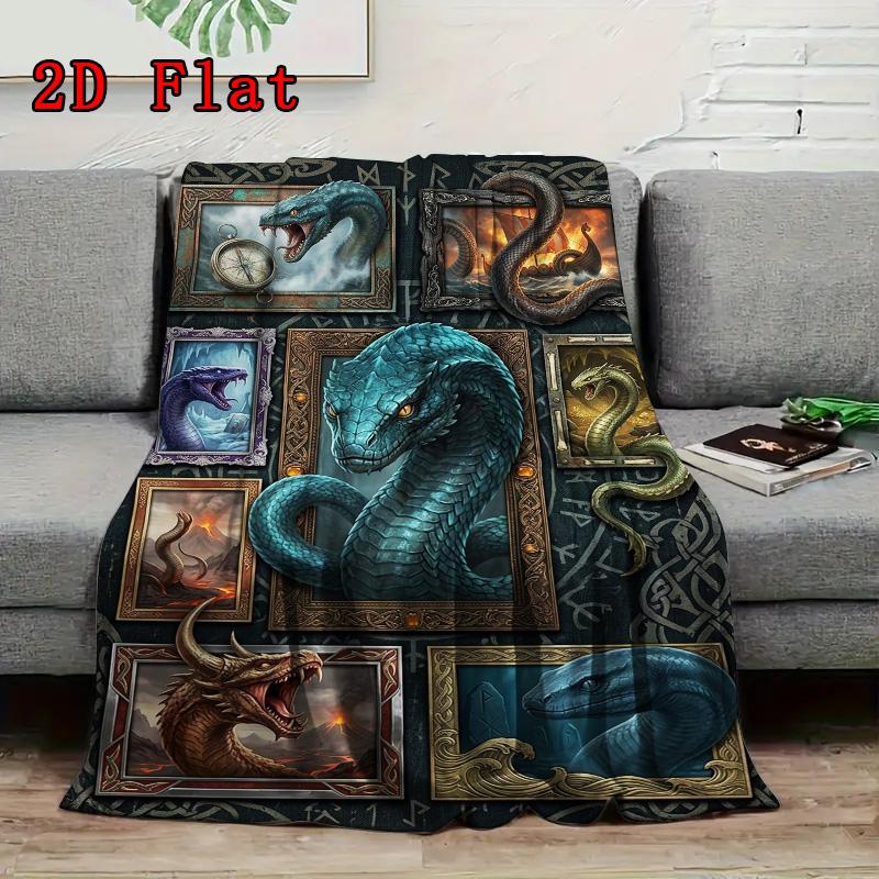 Serpent Legends Myths 2D Flat Pattern Flannel Blanket, High Quality All Seasons, Home Decor, Warmth and Comfort, Perfect for Christmas Gifts.