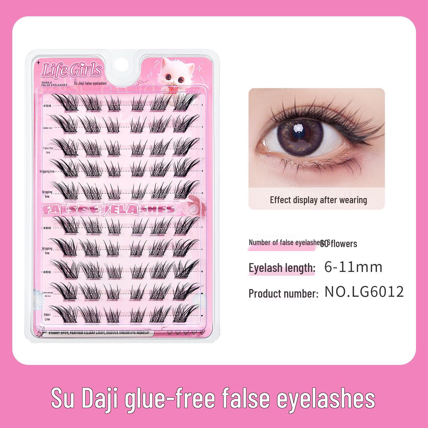 Life Girls Self-Adhesive False Eyelashes with Camellia Transparent Strip - Dense, Natural Curl, Glue-Free.