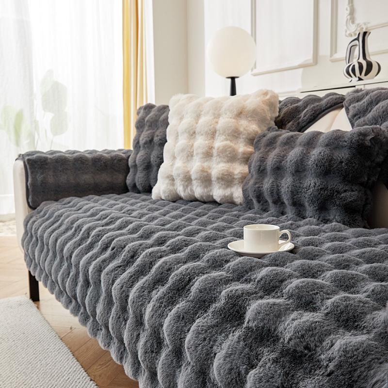 Rabbit Plush Sofa Cushion Winter Thickened Warm Sofa Seat Cushion New Simple Light Luxury Non-Slip Plush Sofa Cover